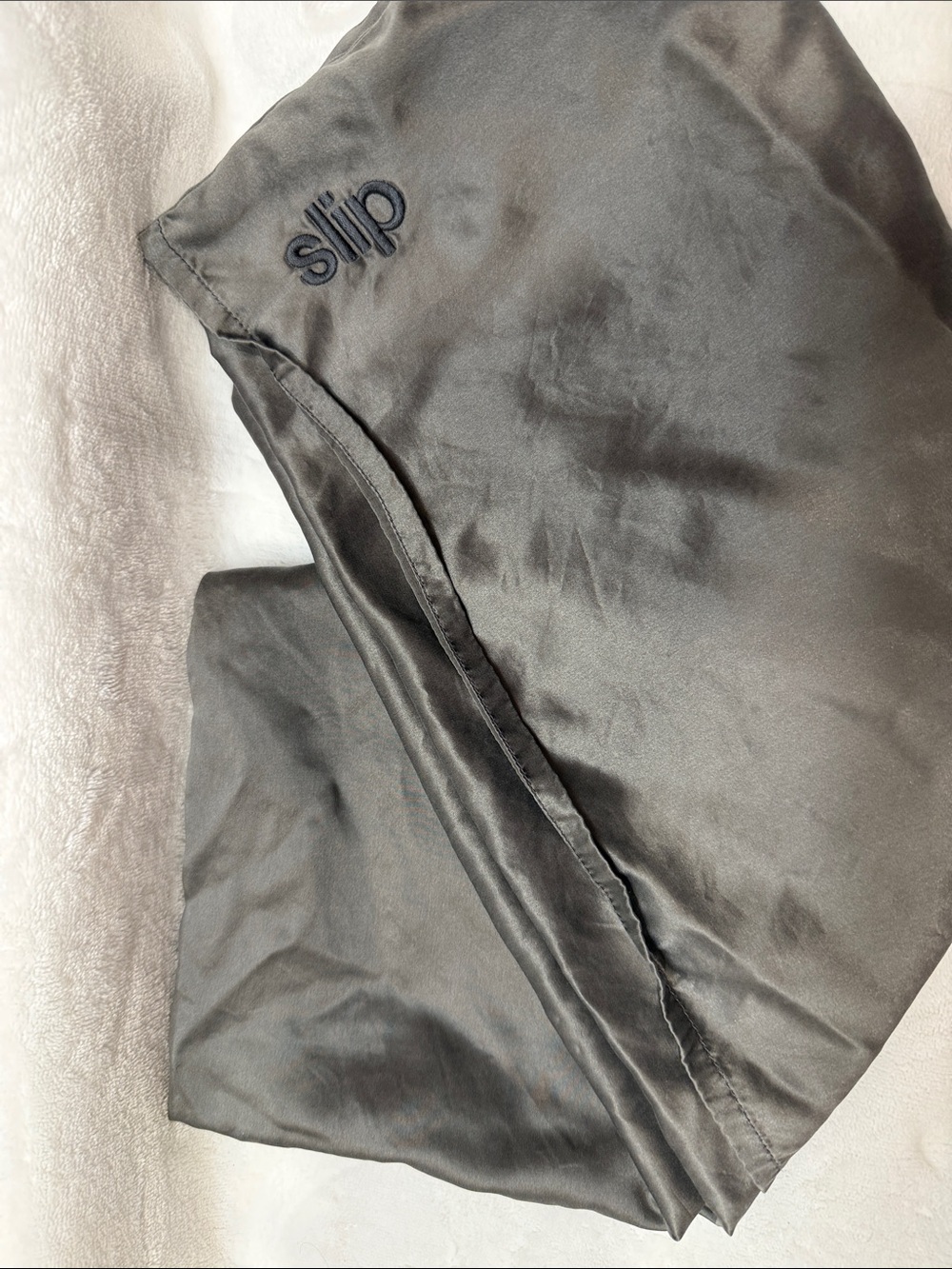 Slip brand Charcoal Silk Pillowcase with Embroidered Logo